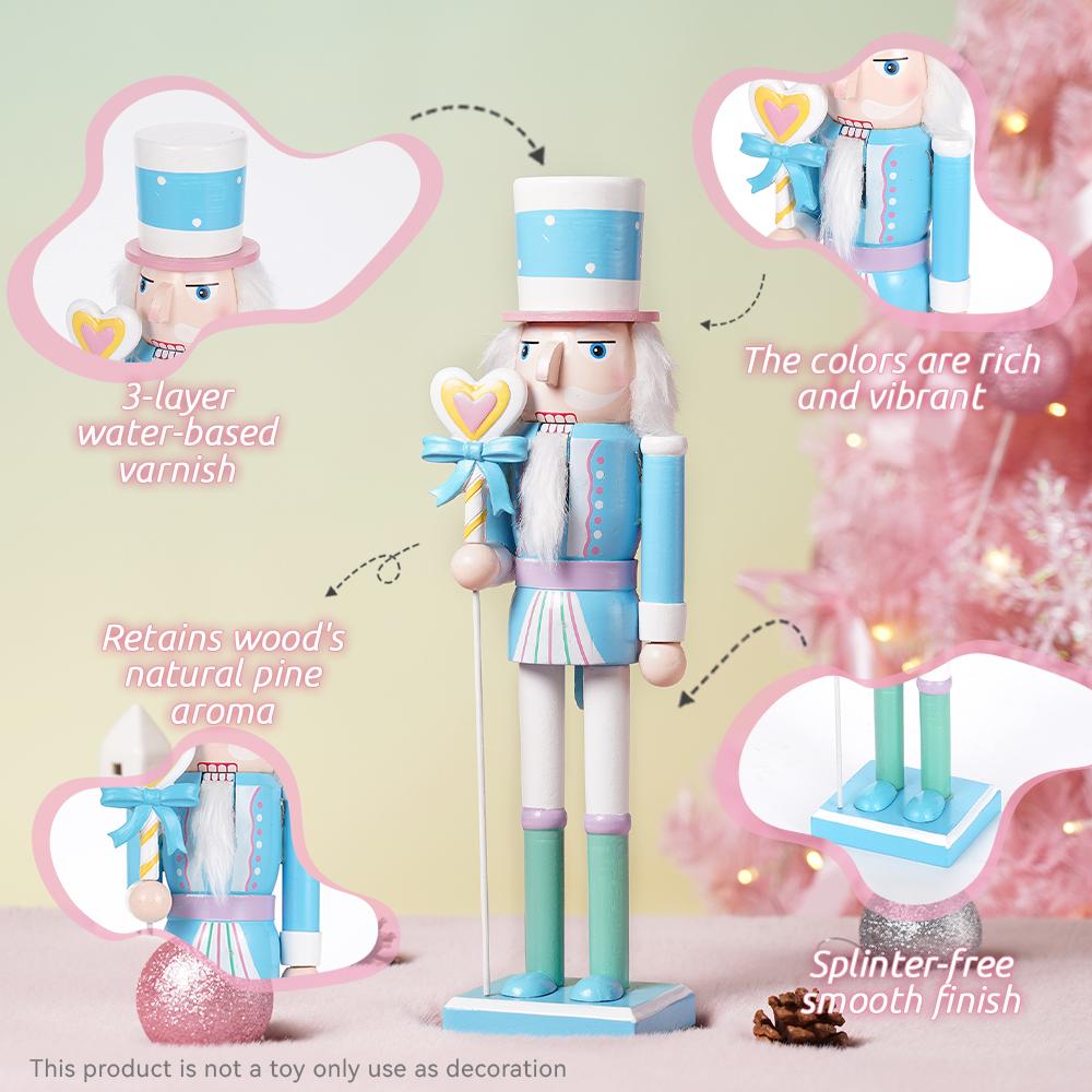 38CM Nutcracker 4styles Macaron- Colored Candy Theme Walnut Soldier Solid Wood Decorative Item Gift Handicraft Christmas NewYear