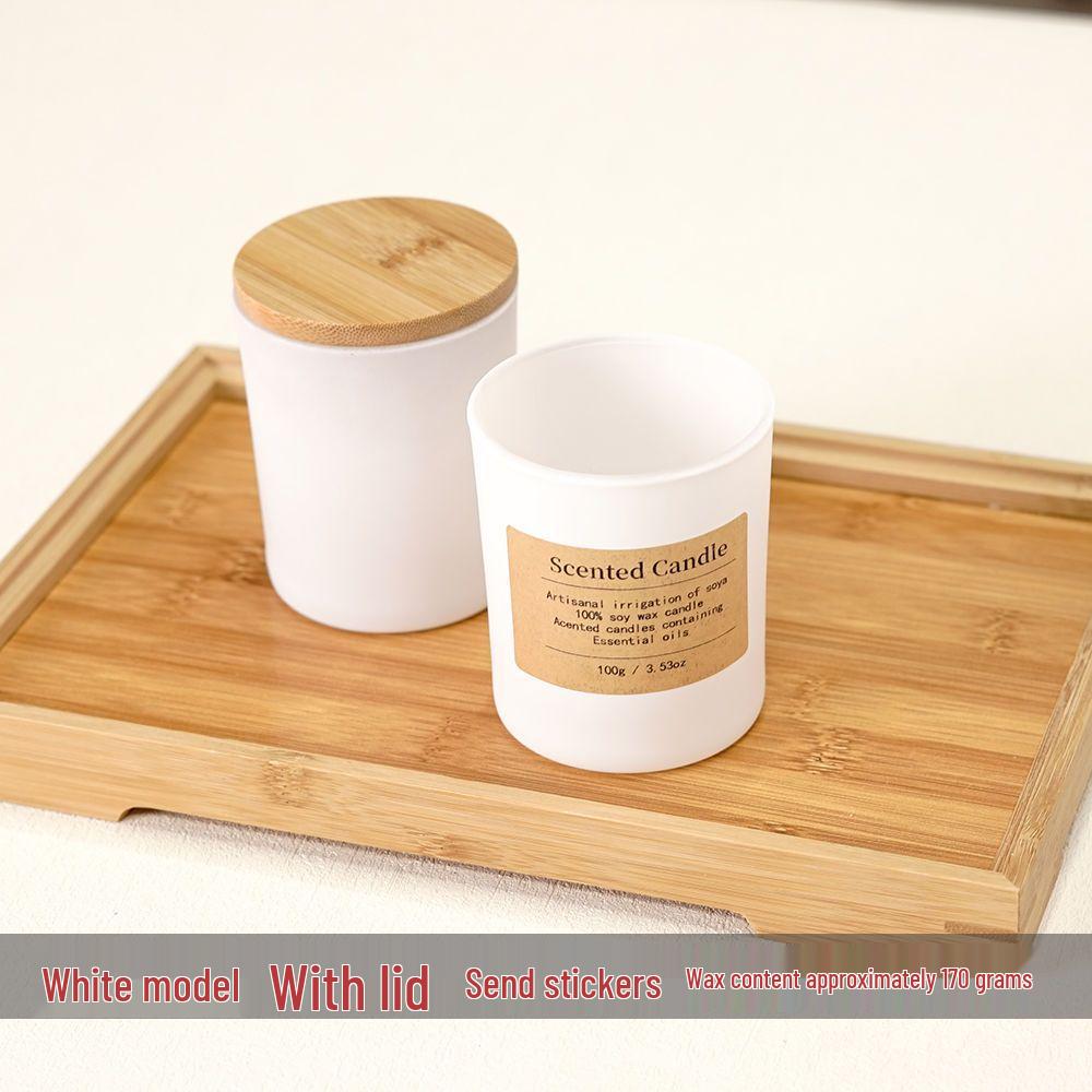 Frosted Matte Glass Cup with Bamboo Lid DIY Aromatherapy Candle Container