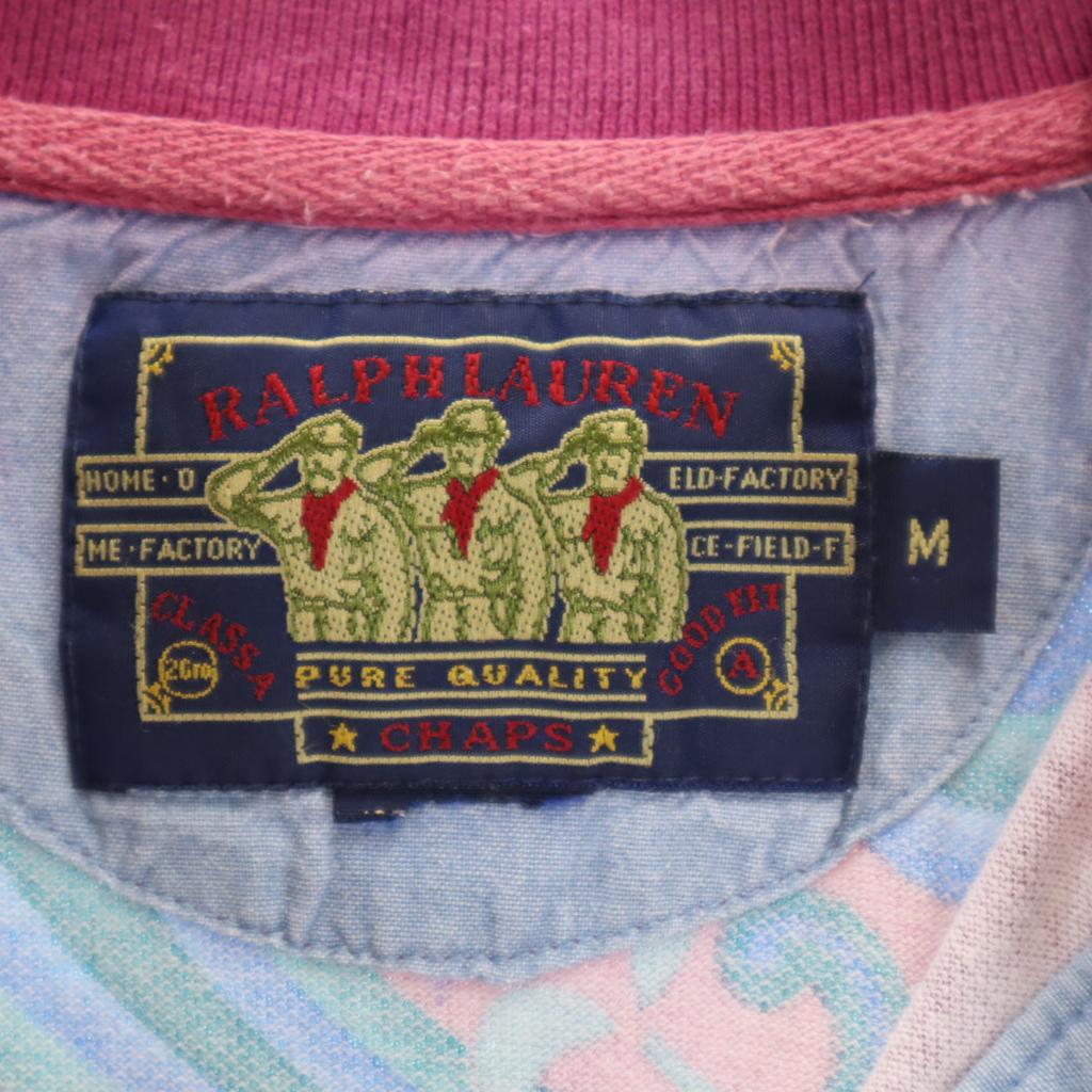 CHAPS RALPH LAUREN 80s Vintage Paisley Pattern Short Sleeve Ringer Polo Shirt Men's Used