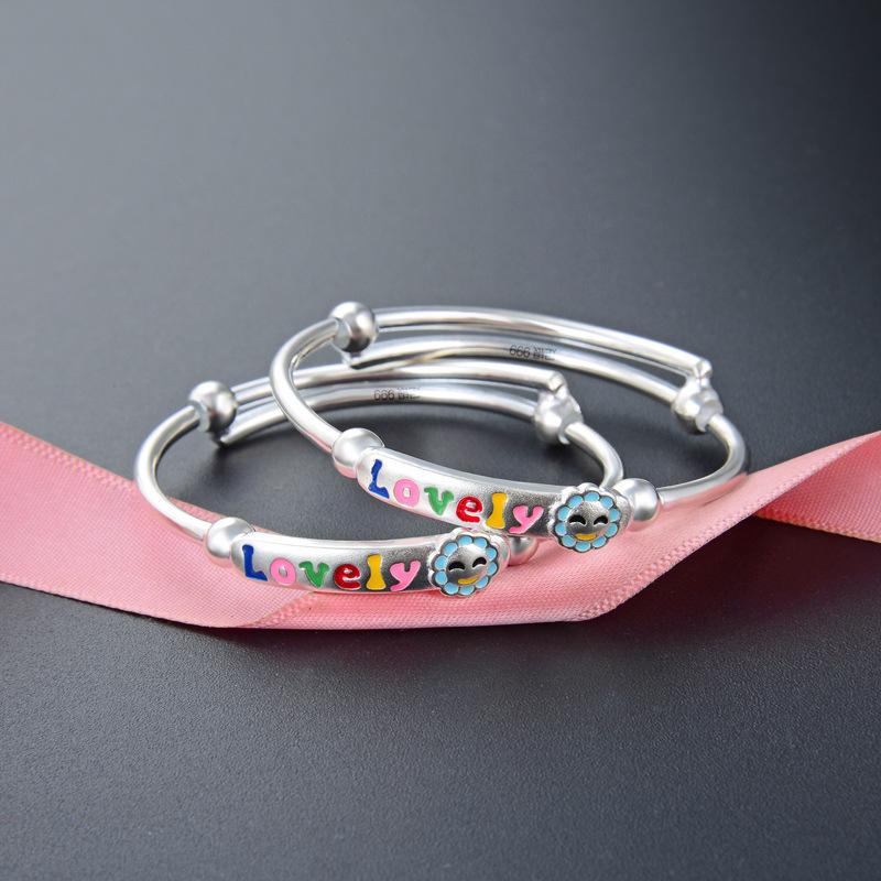 

Корейская версия милого детского браслета, пара серебряных масляных цветков S999 LOVELY Baby и детские браслеты-браслеты Adjustable size