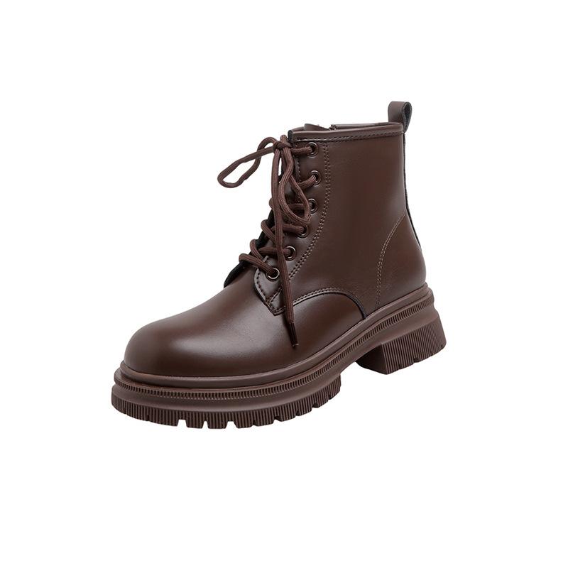 

Кожаные коричневые ретро ботинки Мартин 2025 осень и зима новая женская модель круглый носок шнуровка толстый каблук короткие ботинки женские ботинки 33 коричневый