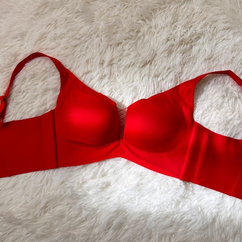 

Beauty salon adjustment type comfortable red bra closed breast non-marking smooth surface soft small chest gathering underwear xl (for 38abc) червоний