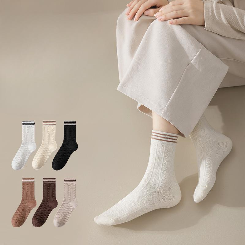 Female Autumn and Winter Thick Warm Hemp Stripe Horizontal Bar Sweat Absorption Breathable In The Tube Socks