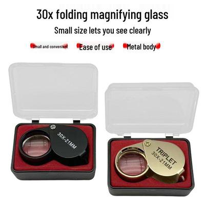 30x21mm Skládací lupa s vysokým zvětšením, celokovová, pro šperky, jadeit, mince a starožitnosti