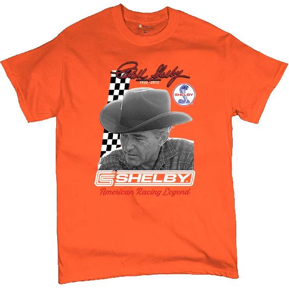 Carroll Shelby Signature T-Shirt GT500 Mustang Muscle Car American Racing Legend Lives Powered by Ford Men's Tee