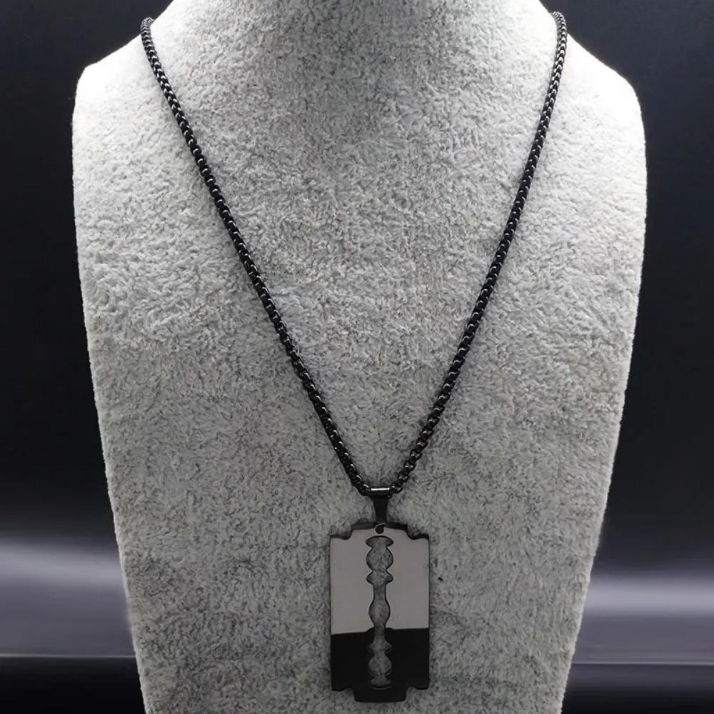 1 Set Gothic Klingenrasierer Anhänger Halsketten Herren Schwarz Goth Mann Kette Halskette