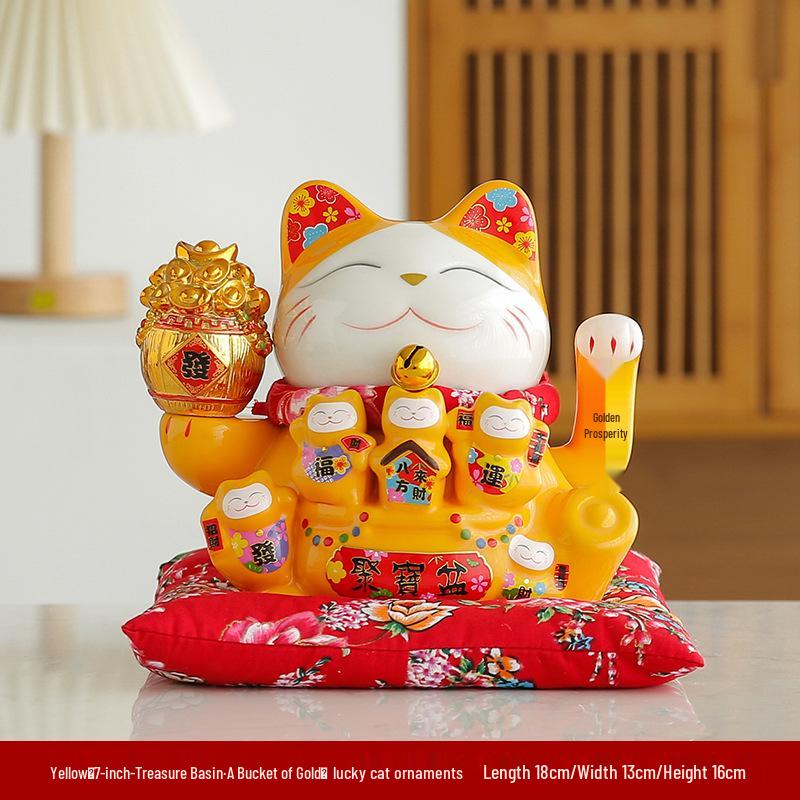 Electric Waving Lucky Cat Ceramic Ornament for Home, Living Room, Shop, or Cashier Desk.