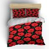 Red poppy pattern on black background Print Soft Comfortable Duvet Cover Bedding Set Included 1*Duvet Cover 2*Pillowcases