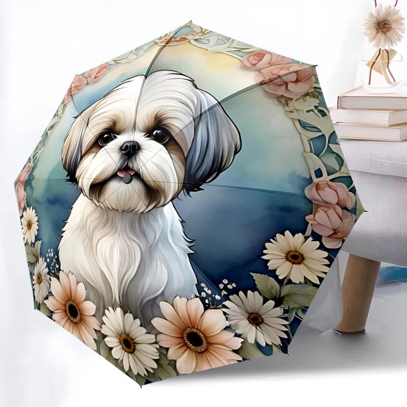 1pc Floral Dog Automatic Opening/Closing Umbrella with Operation & Windproof Canopy - Folding Design, Holiday Gift yy260225200