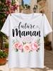 Future MaUnisex 2027 French Pregnancy AnnounceUnisext with Script and Soft Pink Rose Bouquet Graphic  Unisex All TShirt
