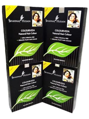 Shahnaz Husain Vedic Solutions Colourveda Blackish Brown Hair Dye Powder 100 G Each Pack of 4 Herbal Grey Coverage