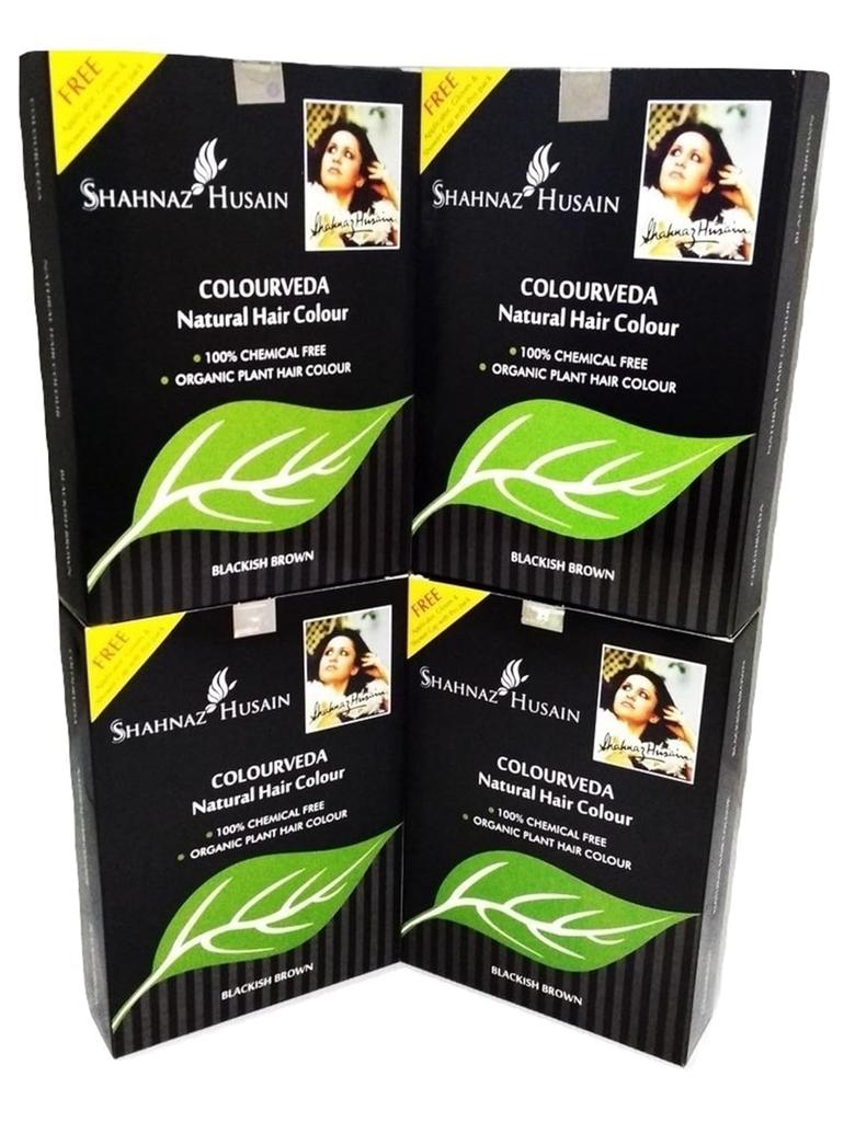 Shahnaz Husain Vedic Solutions Colourveda Blackish Brown Hair Dye Powder 100 G Each Pack of 4 Herbal Grey Coverage