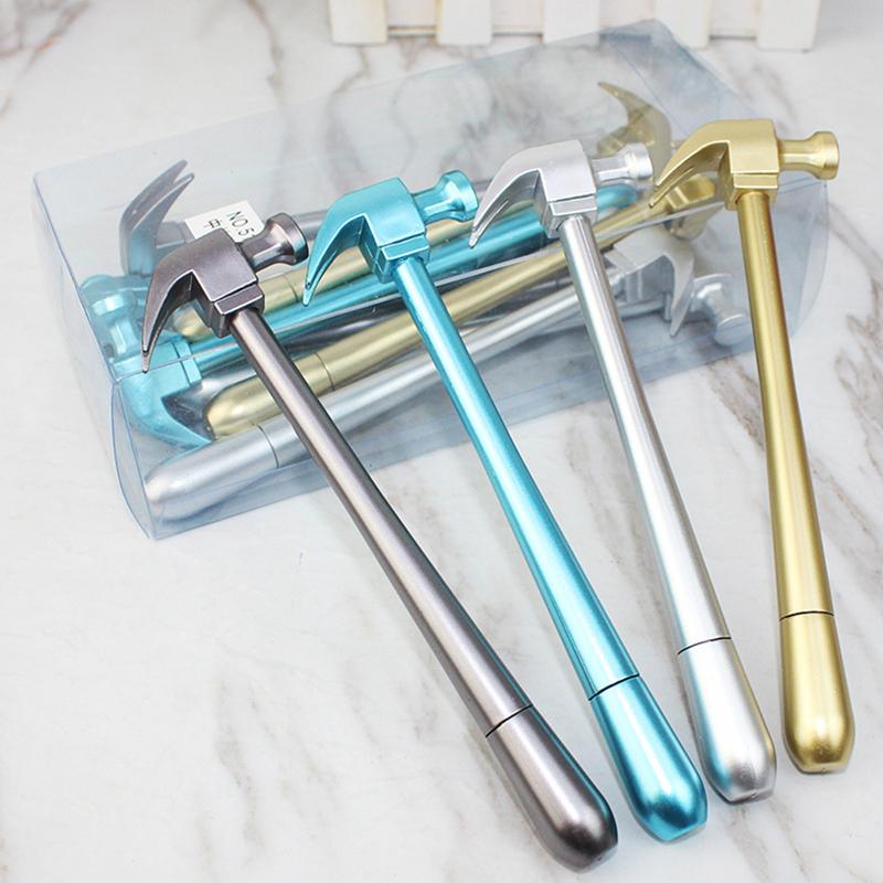2Pcs Metallic Hammer Tool Stationery Creative Ballpoint Pen Hammer School Supply