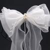 Light Luxury Bridal Ribbon Bow Hairpin Pearl Wedding Headdress Temperament Bridal Headwear  Bridal