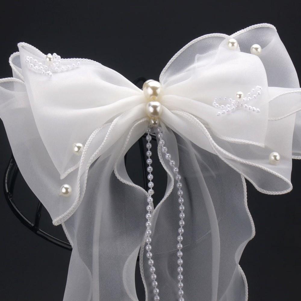 Light Luxury Bridal Ribbon Bow Hairpin Pearl Wedding Headdress Temperament Bridal Headwear  Bridal