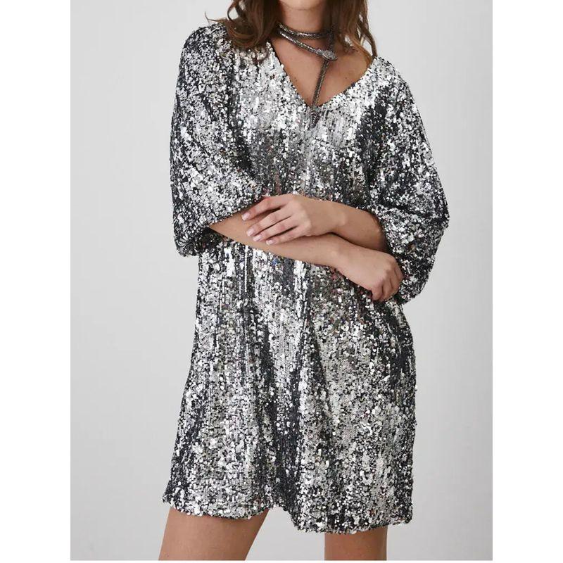 European and American Style Street Personalized Sequined Shiny Loose Annual Party Birthday Party Dress Elegant A- line Dress
