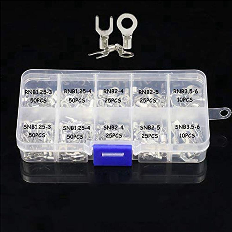ABUL-640Pcs 10 In 1 Terminals Non-Insulated Ring Fork U-Type Brass Terminals Assortment Kit Cable Wire Connector Crimp Spade