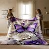 1pc Dreamy Purple Butterfly Rose Print Flannel Blanket, Soft Skin-Friendly Warm Throw Blanket, Nap Air Conditioning Blanket, Sofa Leisure Decorative B