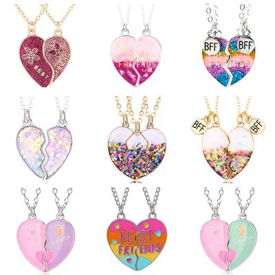 2pcs Chic Heart Magnetic Necklace for Girls Women Kawaii Cat Animal Pendant Chain Best Friends BFF Jewelry Party Gifts