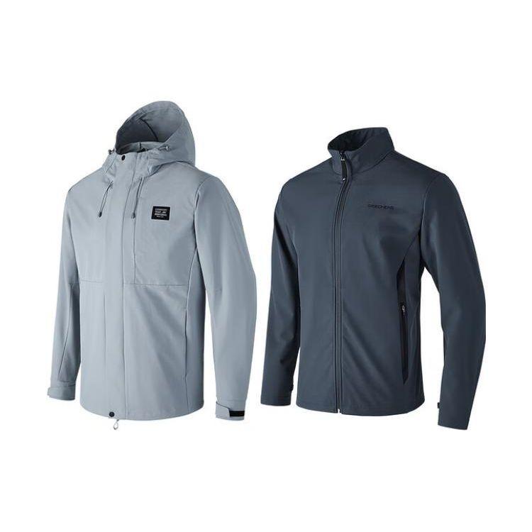 Skechers Solid Woven Jacket Casual Sports Suit Men outerwear Wind-Grey Dark-Grey P124M004-02N6 XL