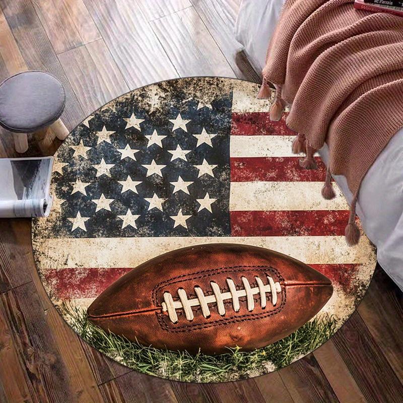 

American Flag Football Vintage Design Round Rug Soft Crystal Velvet Floor Mat Sports Theme Home Decor Living Room Carpet 60cm x 60cm