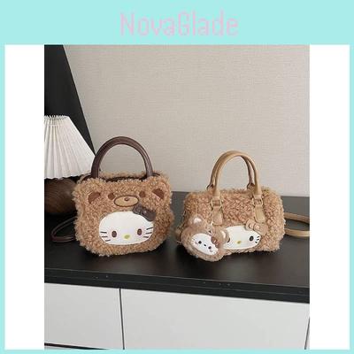 Korean Style Cute Hello Kitty Cat Crossbody Bag With Plush Material For Girls And Women