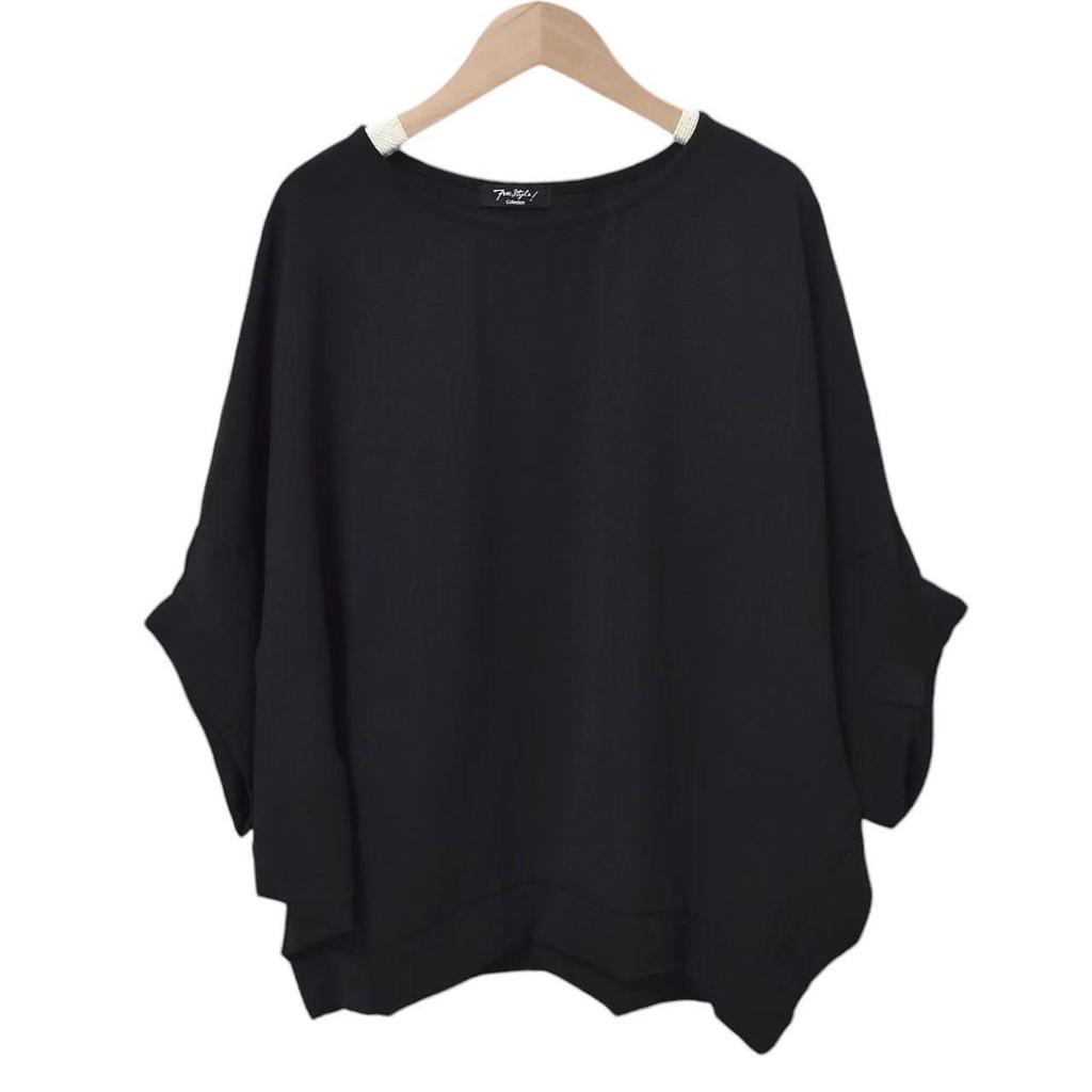 2025 Ice Silk Pleated Batwing Sleeve Plus Size Women's Top - Casual and Trendy