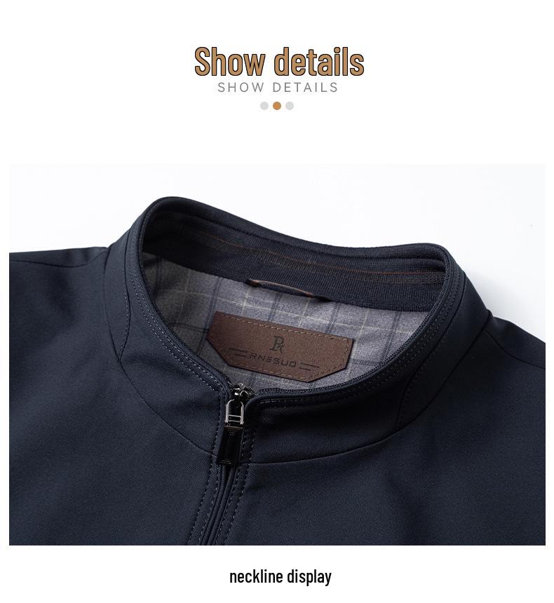 Men's Mid-Aged Business Casual Spring/Autumn Stand Collar Jacket - High-End, Short, Pure Color, Commuter Wear