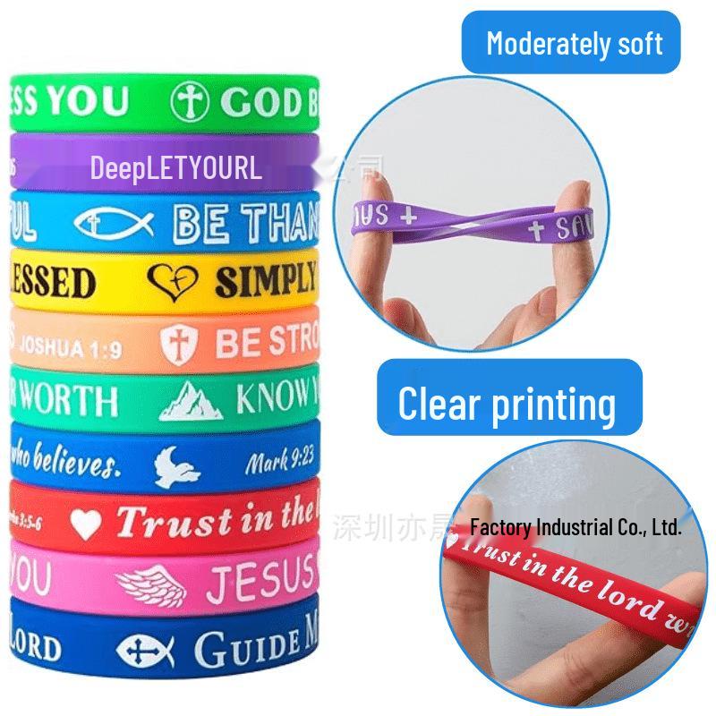 In-Stock Religious Faith Bible Silicone Bracelet with Heart and Letters - Colorful Believer Wristband