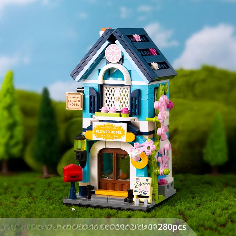 

Винтажный городской вид на улицу, почтовый магазин, креативный строительный блок, игрушка в подарок для детей