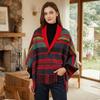 Faux Wool Double‑Sided Plaid Poncho Shawl Thick Knit Checkered Fringe Cape Blanket Shawl  Winter