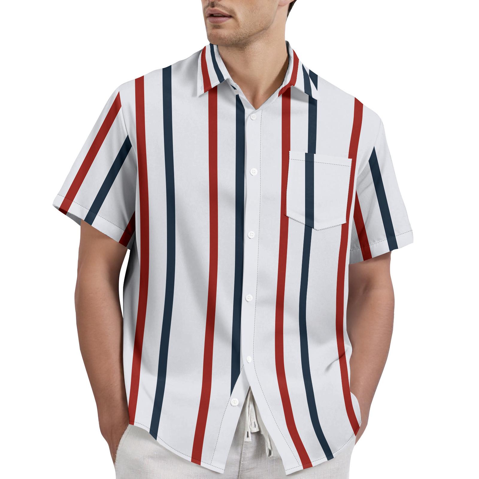 

Полосатый принт с цветными блоками - Мужская повседневная рубашка с коротким рукавом M белый