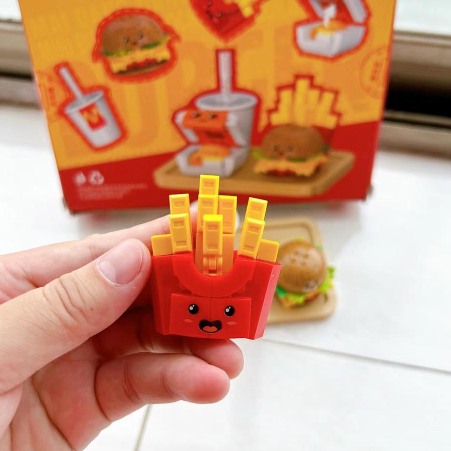 261PCS Fast Food Set Building Blocks Mini Bricks Hamburger Fries Chicken Nuggets Models Kids Kitchen Toys