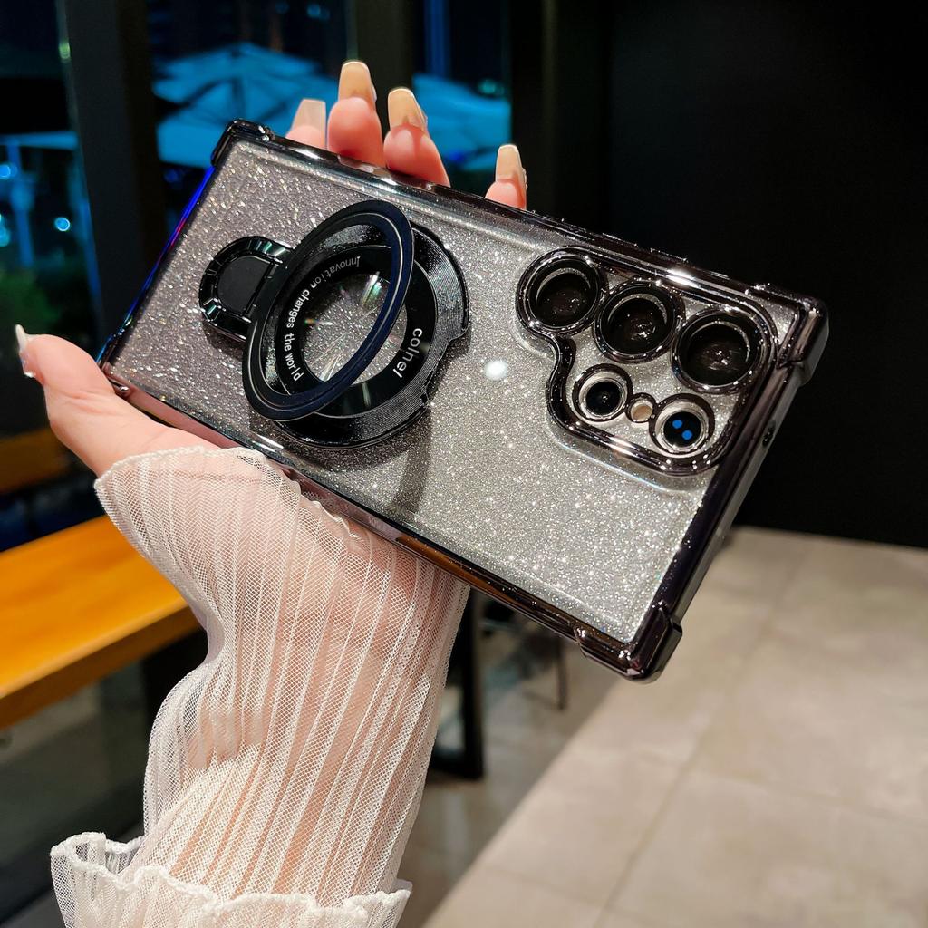 Suitable for Samsung S25ultra Bracket Phone Case, Electroplated Four-corner Airbag Anti-drop S23FE Lens Film S24Plus