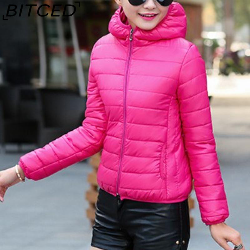 BITCED Autumn/Winter Women's Down-Filled Quilted Jacket Short-Length Hooded Cotton Coat Women's Slim-Fit Thickened Cotton-Padded Outerwear