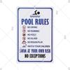 Tin Sign Pool Funny Rules Vintage Plaque Welcome Warning No Swimming Instruction Metal Sign For Home Pool Store Club Wall Decor