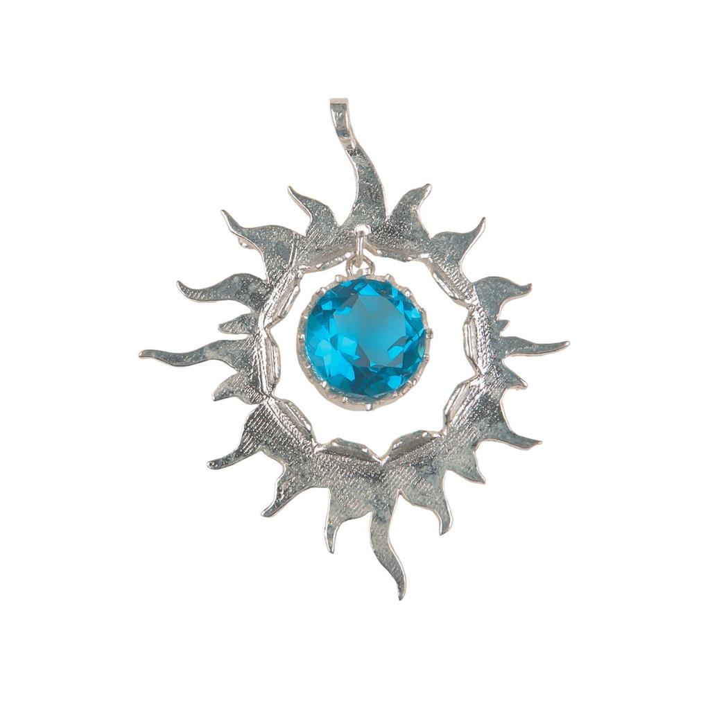 925 Solid Silver Multi Gemstone Sun Health Benefits Unisex Jewelry Pendant 1.76" CP-18
