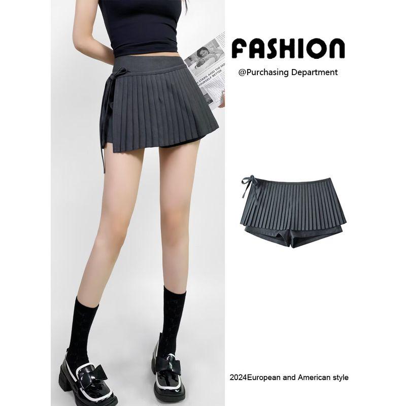 Za2024 Summer New Product Women's Clothes High Waist Figure Flattering Culotte A- Line Skirt Double-Layer Pleated Bows Pleated Skirt
