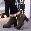 Short Boots for Women Round Metal Buckle High-heeled Women's Boots British Style Side Zipper Casual Boots Botas Mujer