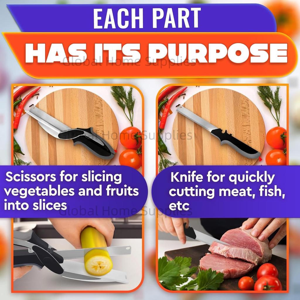 Food Scissors with Cutting Board and Vegetable Knife Food Cutters Chopper Scissor with Cutting Board Attached for Fruit Salad