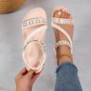 2025 summer new bohemian woven belt flat sandals elastic band large size beach sandals women