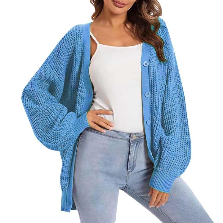 Oversized Women Knit Cardigan Sweater Long Sleeve Button Down S синий