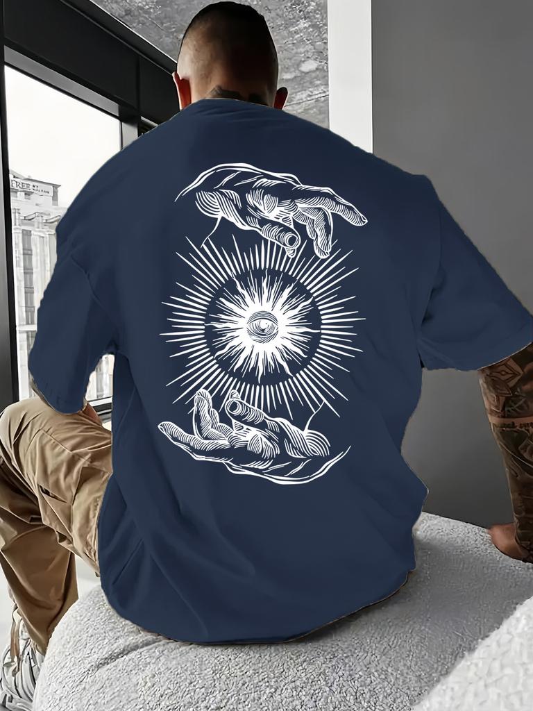 Occult Hand and Sunburst Graphic Tee Sketch Style Print 100 Cotton Unisexs Tshirt Summer MysticalInspired Casual StateUnisext Top