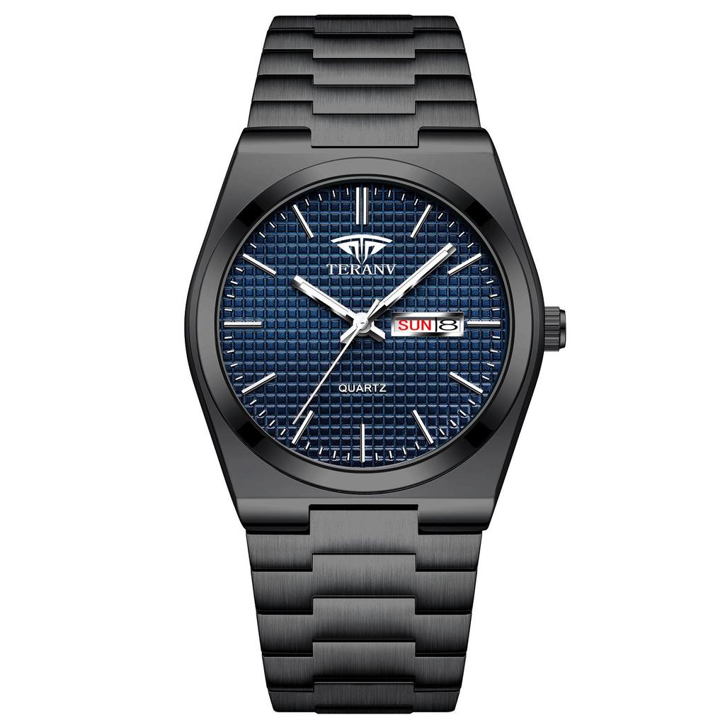 New Men's Ultra-thin Luminous Waterproof Steel Band Watch with Double Calendar - Fashionable, Hot Selling Model