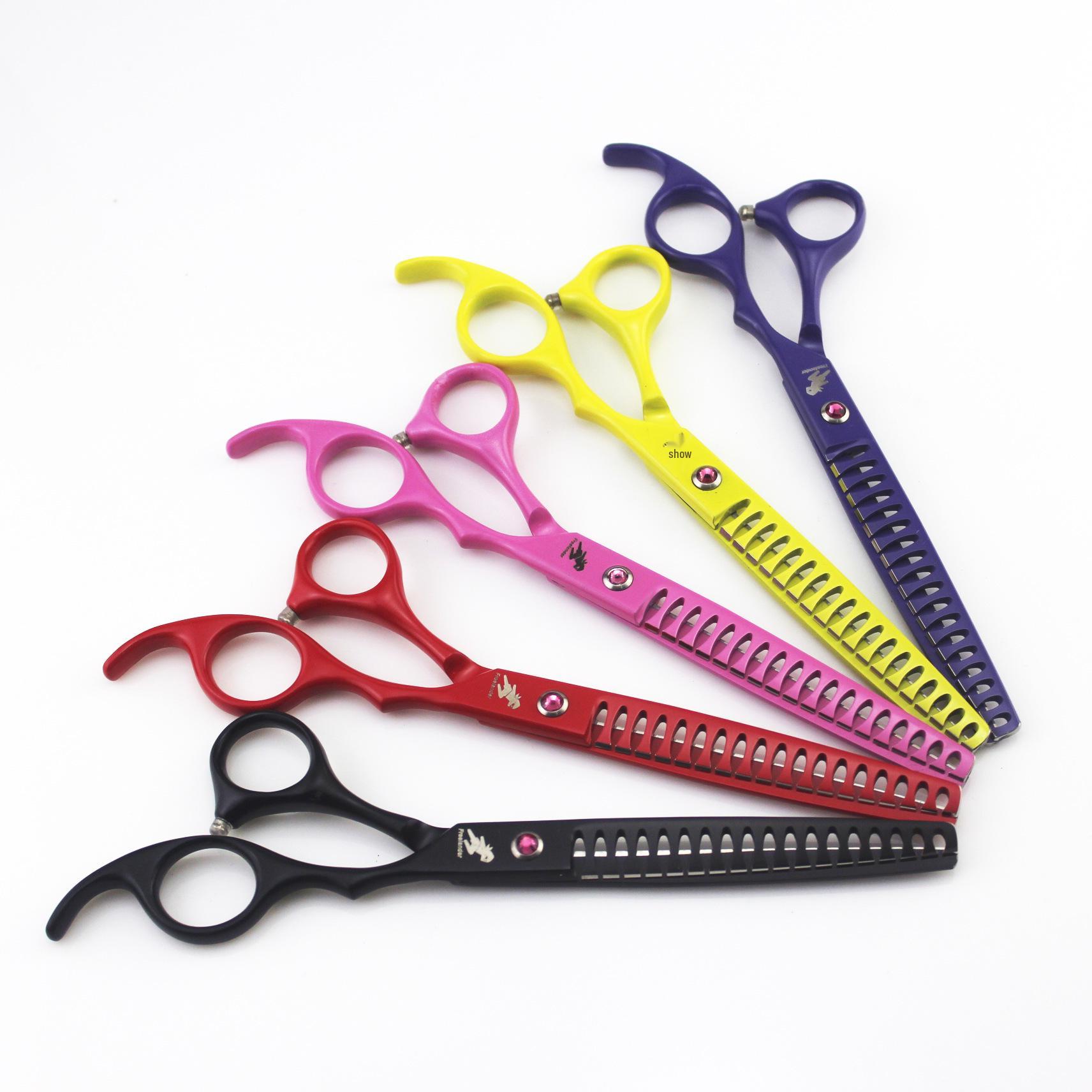 7.0 Spirit Walker Color Fishbone Pet Grooming Thinning Scissors Painted Pink