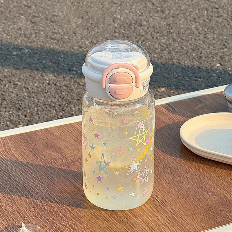 Cute Water Bottle With Straw Portable Plastic Pop-Up Cover Water Cup For Kid Kawaii Bottle Water Leak-Proof Cute Drinking Bottle