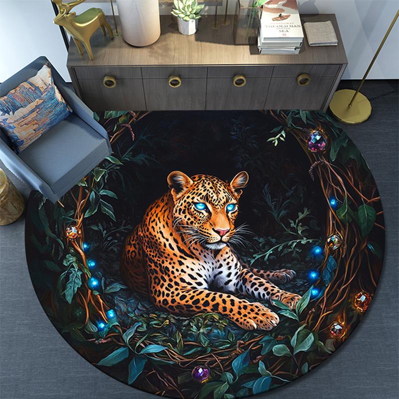 Runder Leoparden-Teppich, Teppich für Wohnzimmer, Schlafzimmer, Sofa, Spielzimmer-Dekor, Rutschfeste Fußmatte