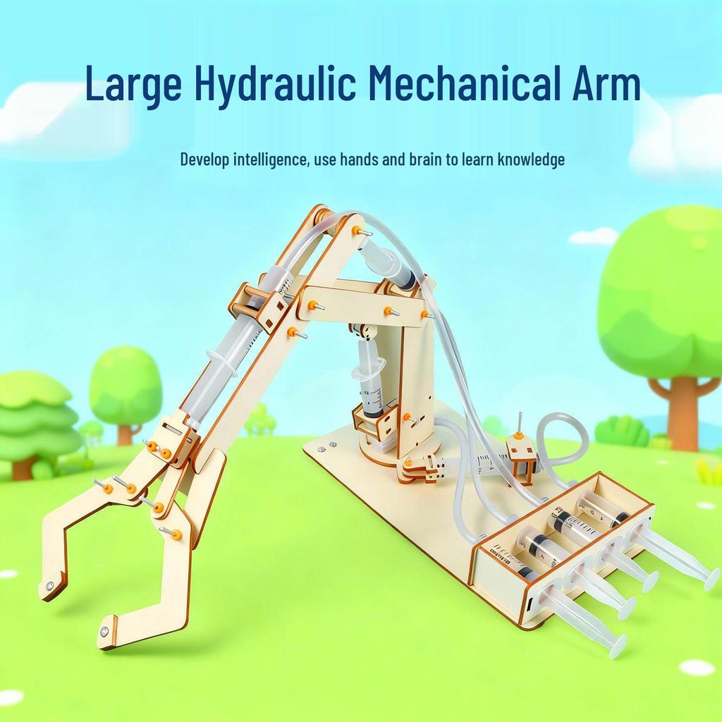 Wooden Hydraulic Arm Kit: Educational Physics Experiment for Kids