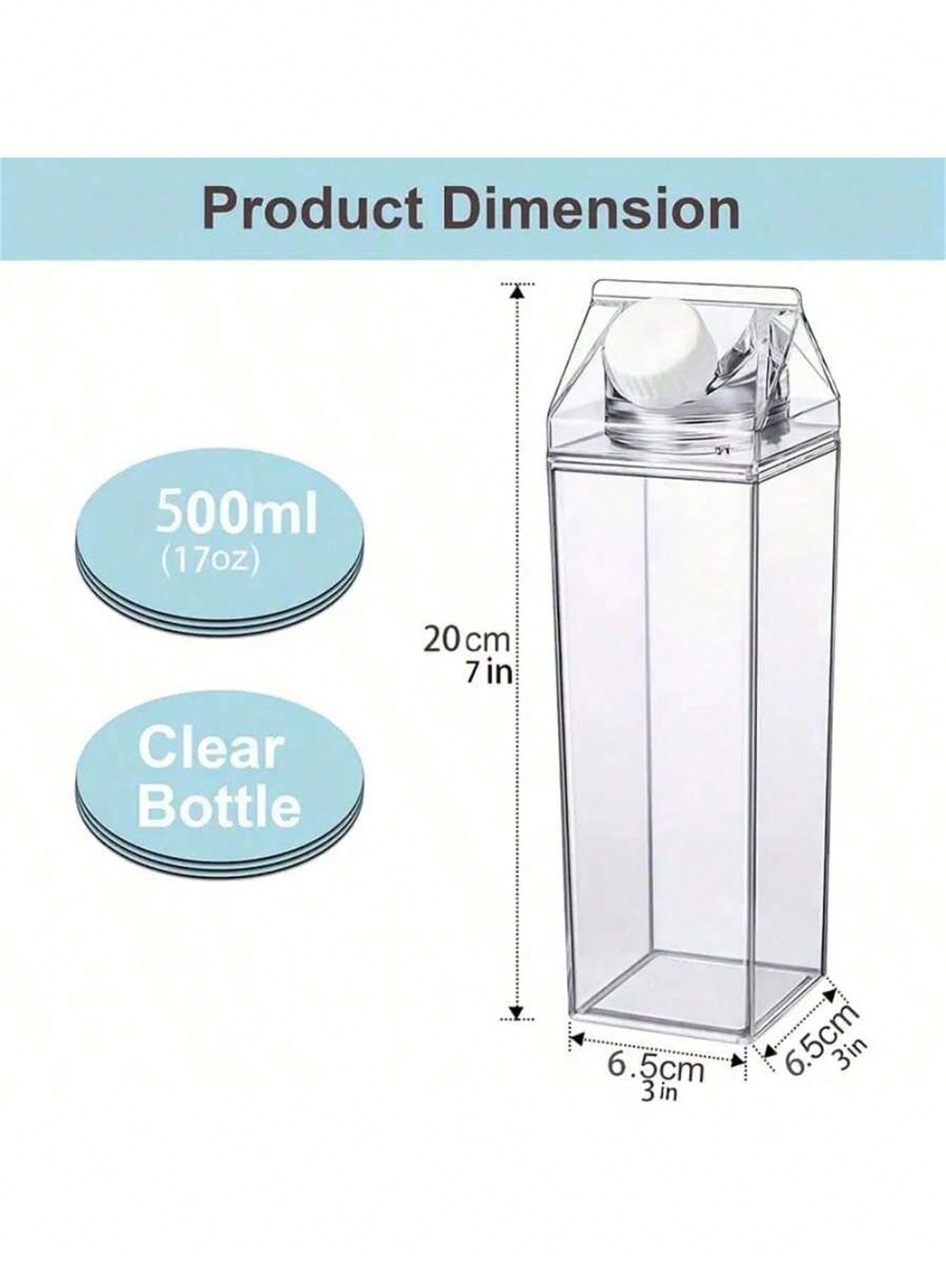 

1 pc 500ml/1000ml large capacity milk box shaped water bottle, transparent square plastic water cup, 500-1000ml