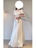 Square neck dress women's summer French high-end feeling super good-looking, beautiful, unique and beautiful waist temperament medium and long dress